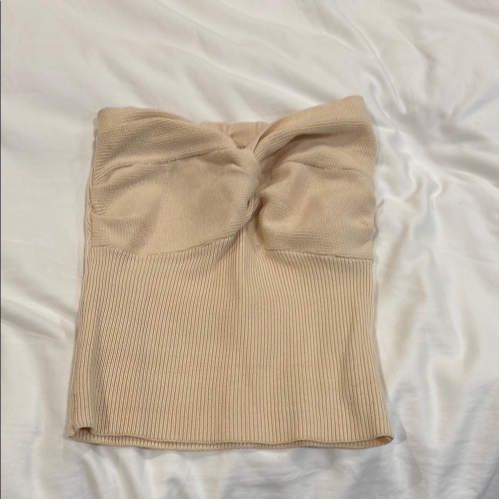 Amazon Beige Ribbed Crop Top - Picture 1 of 2